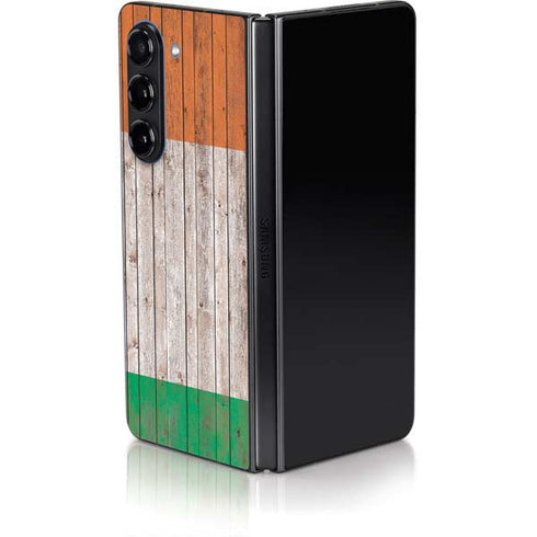 Ireland Flag Dark Wood Galaxy Z Fold5 5G Skin